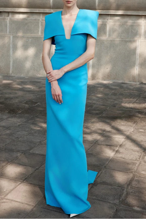 column gown with sculpted cape neckline – AZUREA
