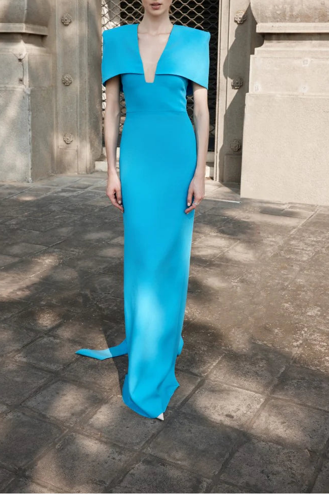 column gown with sculpted cape neckline – AZUREA