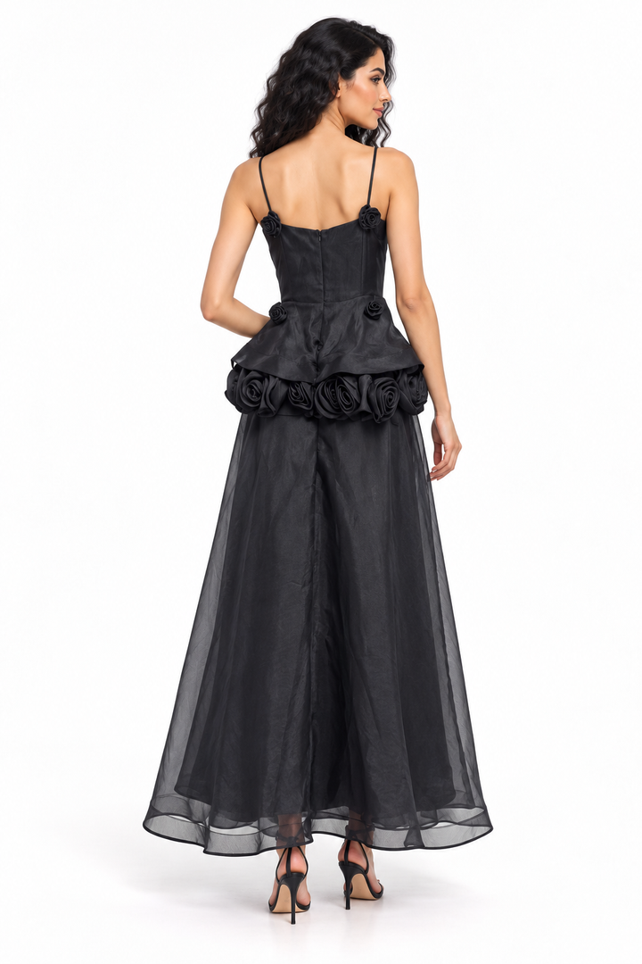 Floral Rosette Peplum Evening Gown - Rosamira