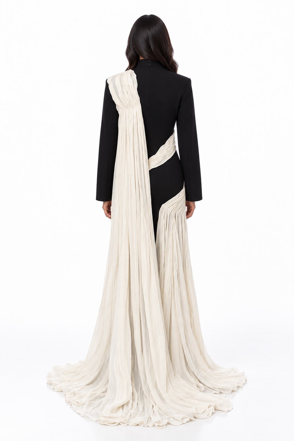 Contrast Draped Column Gown - Monochrome