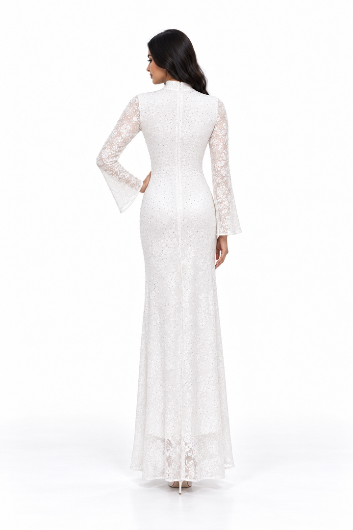 Embellished High-Neck Velvet Evening Gown - Noirevia