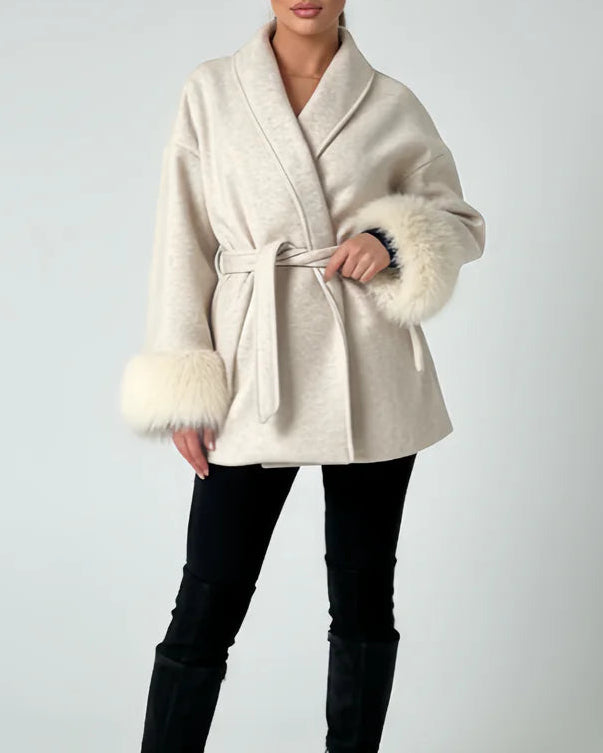 جاكيت بحزام مع أساور من الفرو الصناعي - أرلِيت
