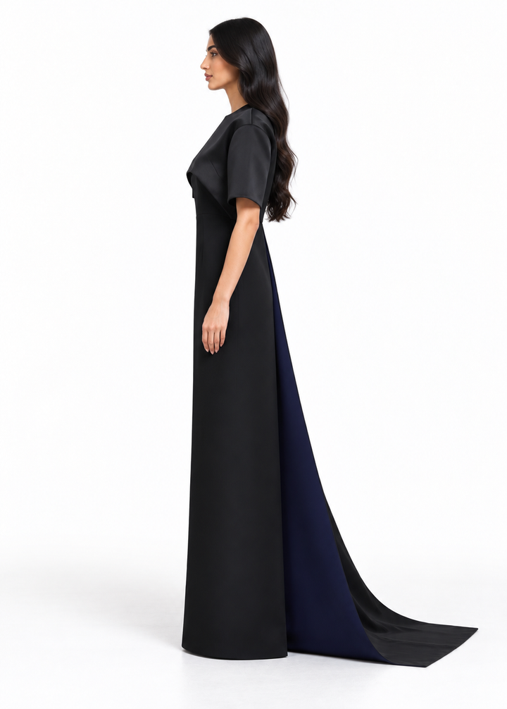 Black Short Sleeve Cape Maxi Dress - Onyx