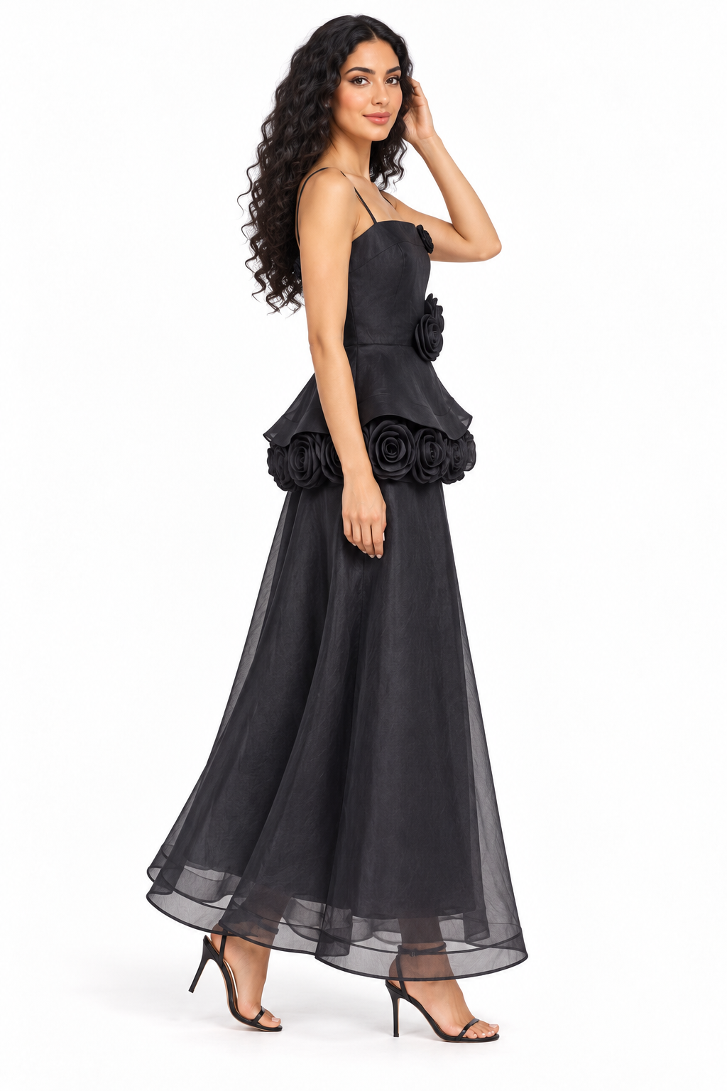 Floral Rosette Peplum Evening Gown - Rosamira