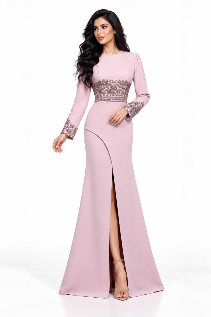 Blush Pink Embellished Waist Maxi Dress - Eliana