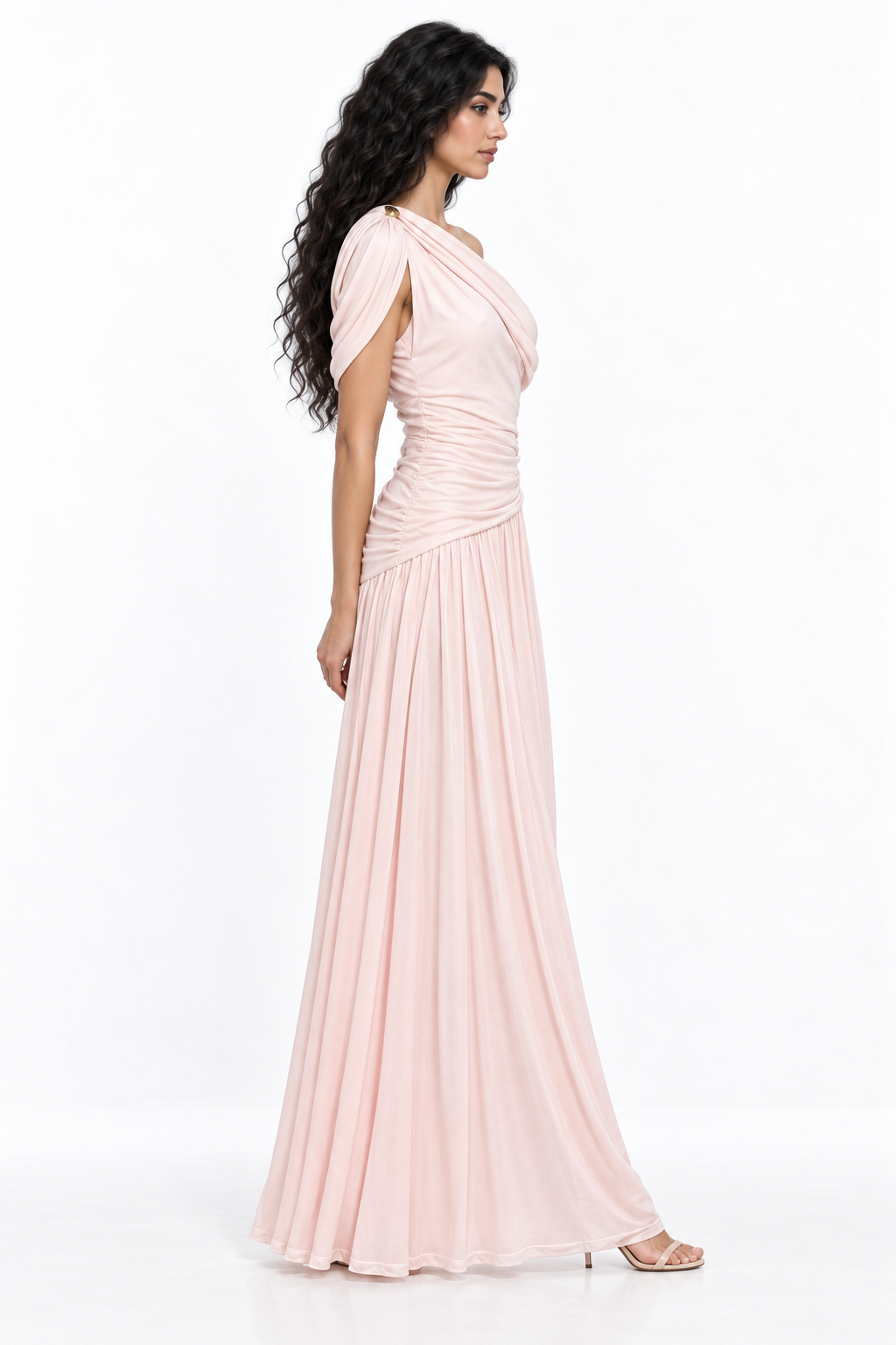 Asymmetric Ruched One-Shoulder Evening Gown - Rosavina