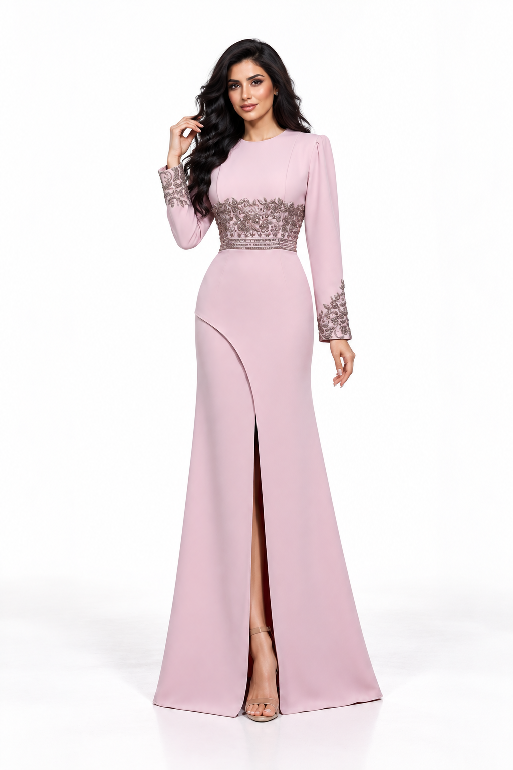Blush Pink Embellished Waist Maxi Dress - Eliana