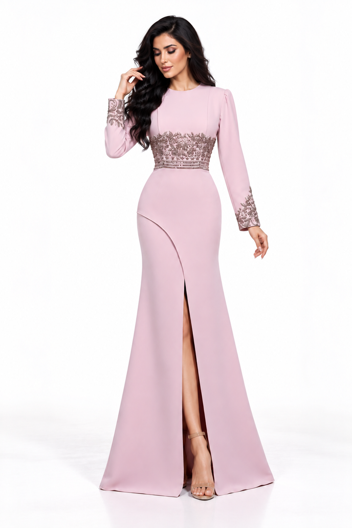 Blush Pink Embellished Waist Maxi Dress - Eliana