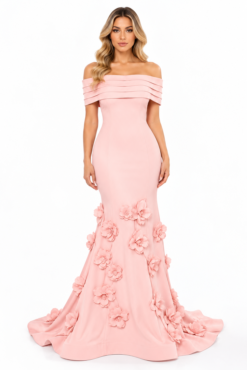 Royal Blue 3D Floral Mermaid Evening Gown – AZELIA