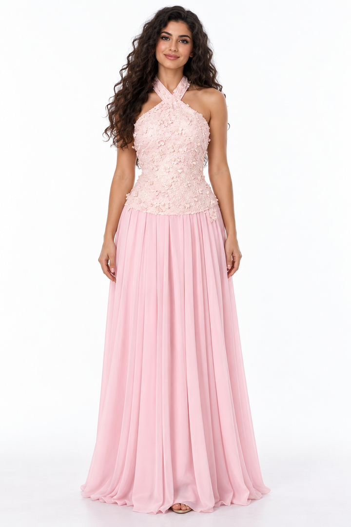 Beaded Halter Pleated Evening - Rosalia