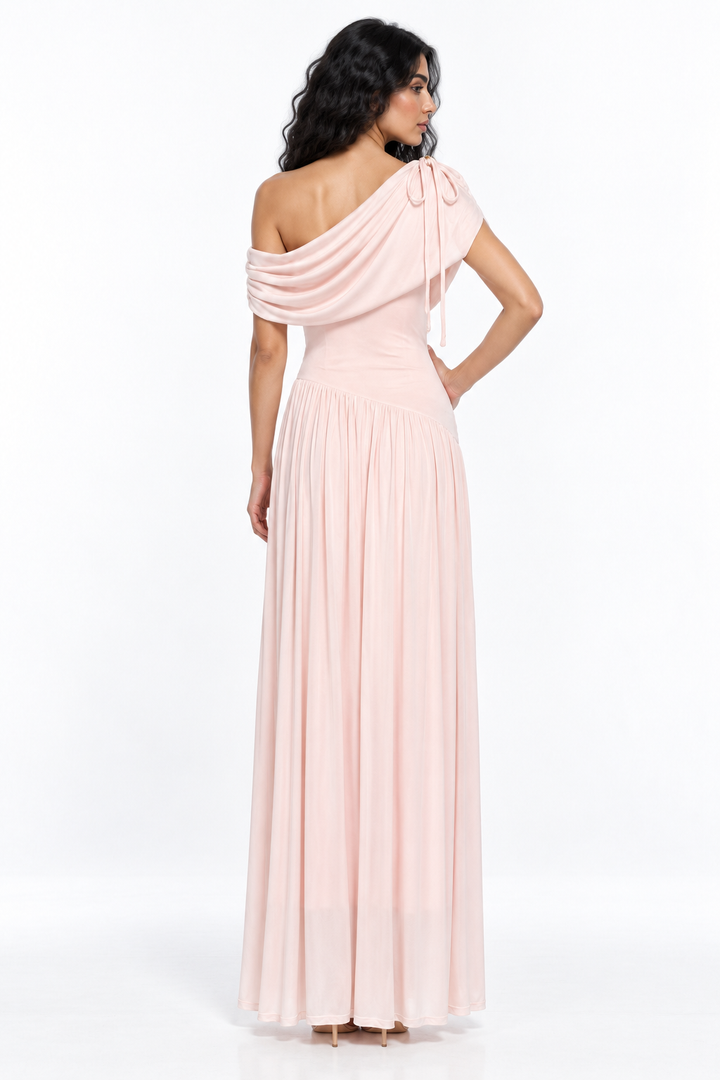 Asymmetric Ruched One-Shoulder Evening Gown - Rosavina