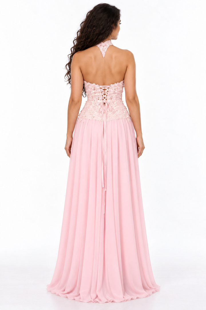 Beaded Halter Pleated Evening - Rosalia