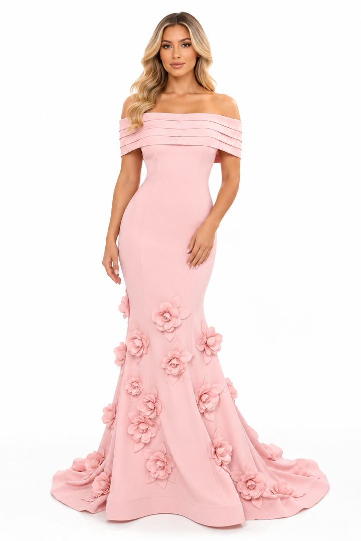 Royal Blue 3D Floral Mermaid Evening Gown – AZELIA