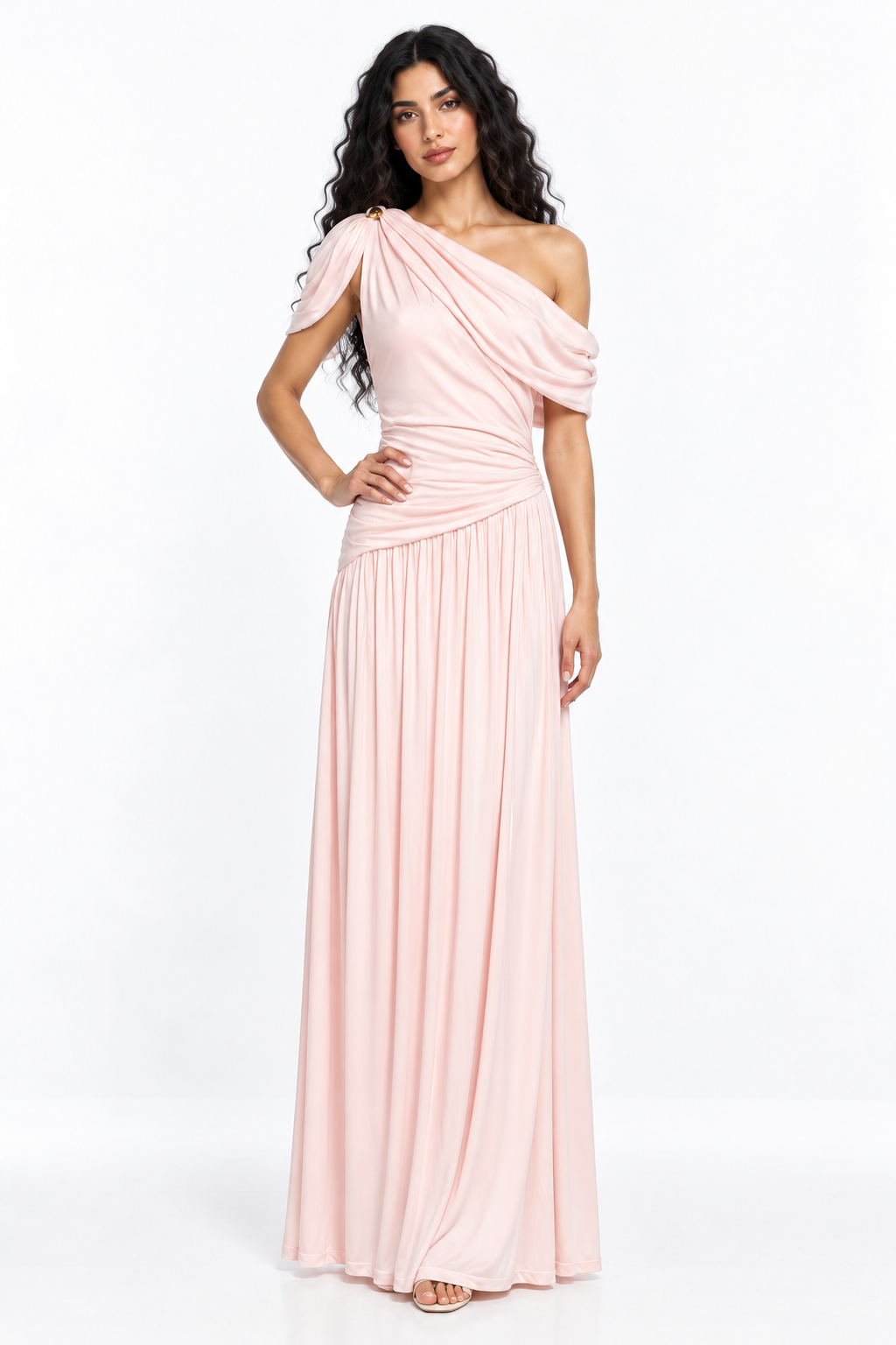 Asymmetric Ruched One-Shoulder Evening Gown - Rosavina