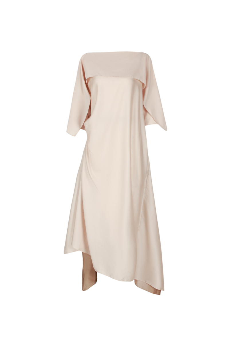 Satin draped kaftan dress with cape sleeves – VALENCIA