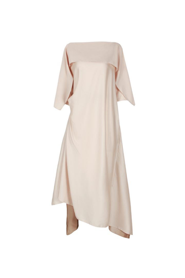 Satin draped kaftan dress with cape sleeves – VALENCIA