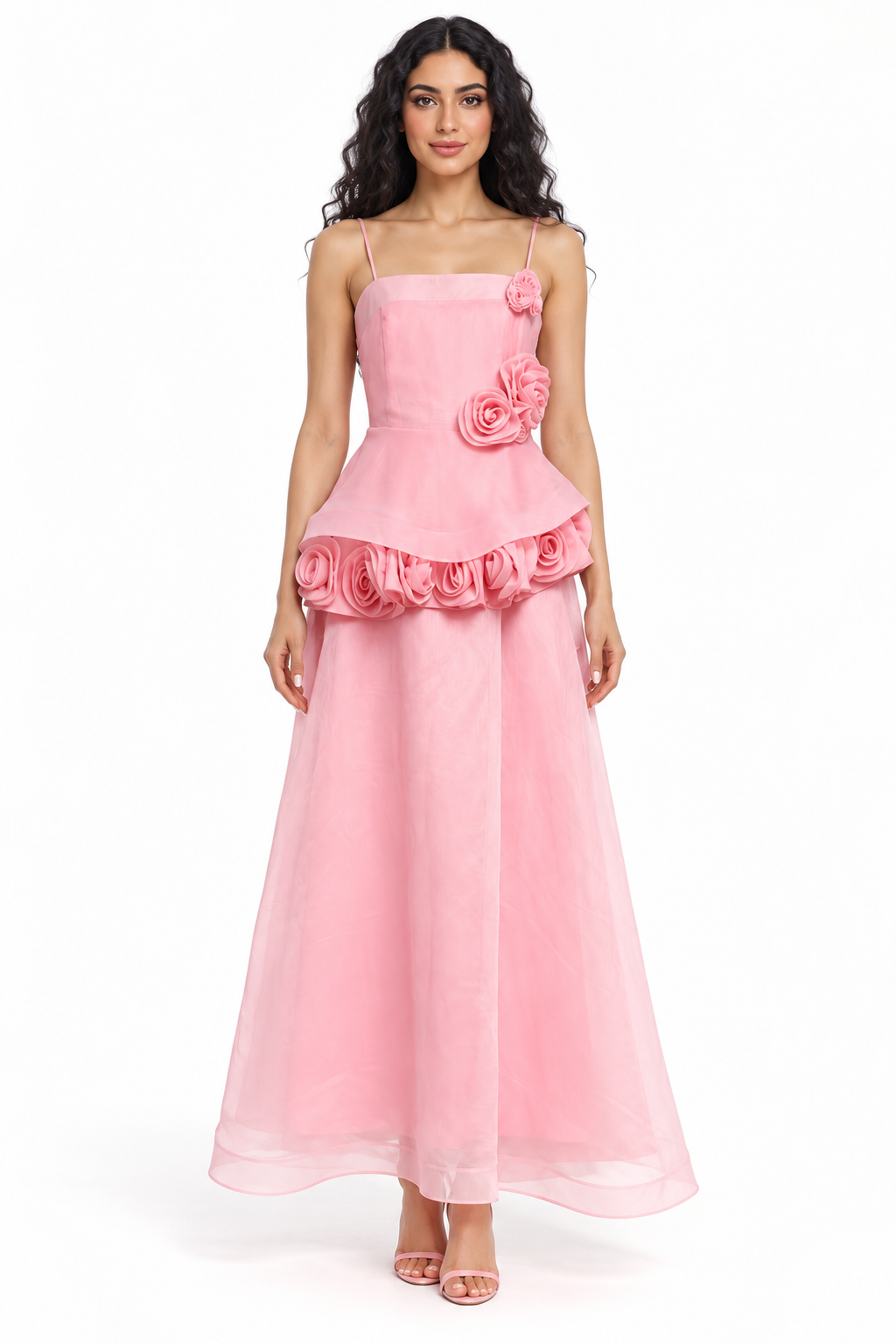 Floral Rosette Peplum Evening Gown - Rosamira