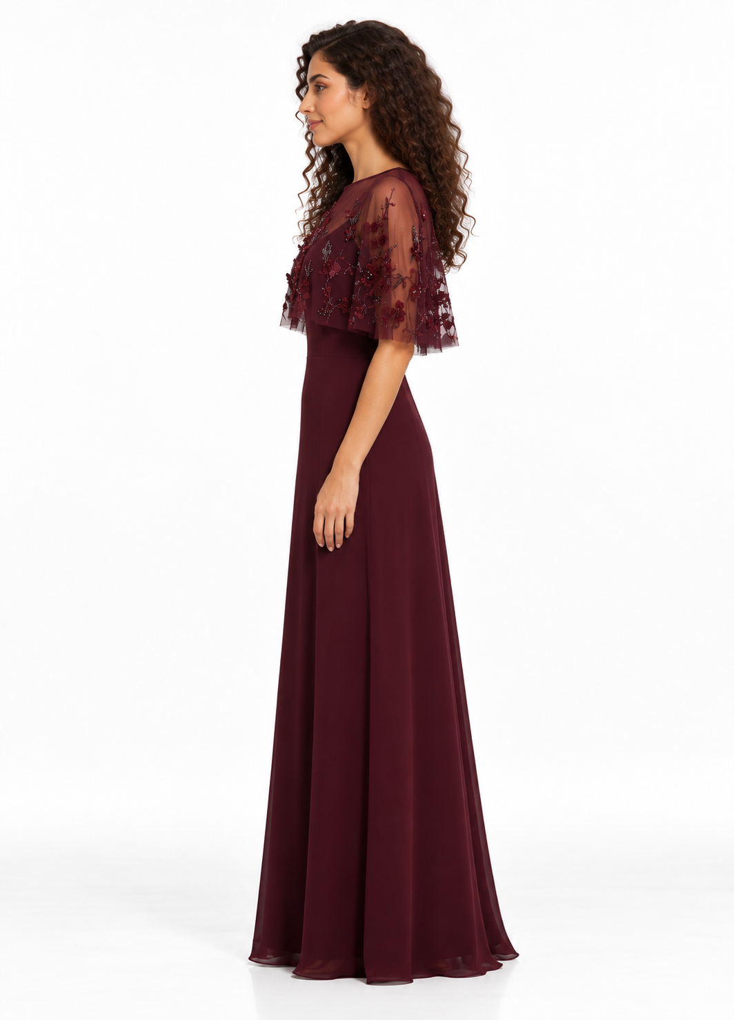 Burgundy Embellished Cape Gown -Marovelle