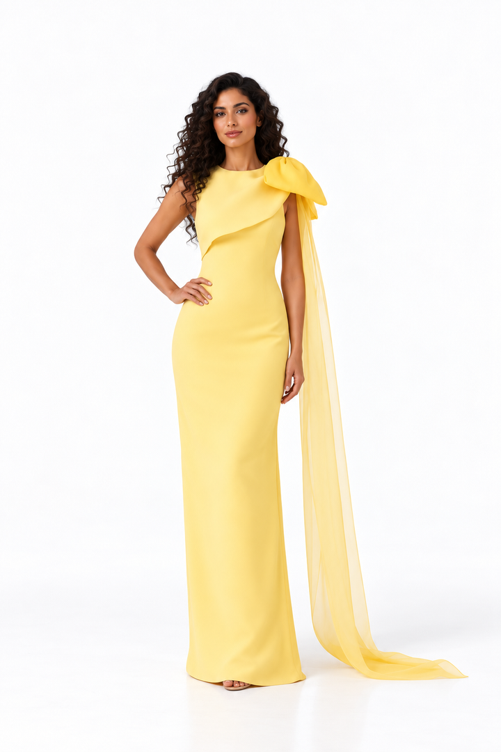 Bow Shoulder Draped Evening - Solara