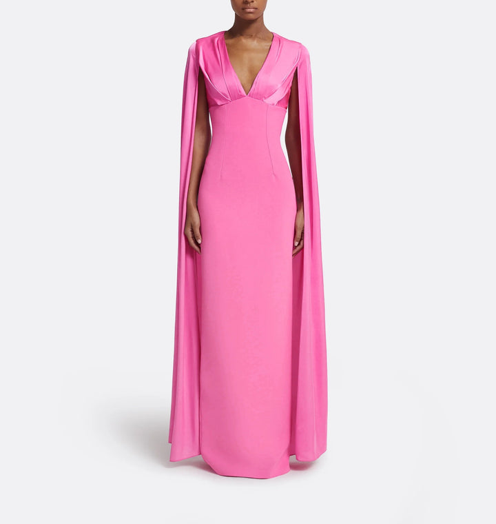 deep-V column gown with satin cape – AURORA