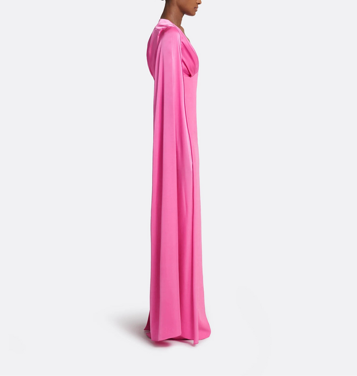 deep-V column gown with satin cape – AURORA