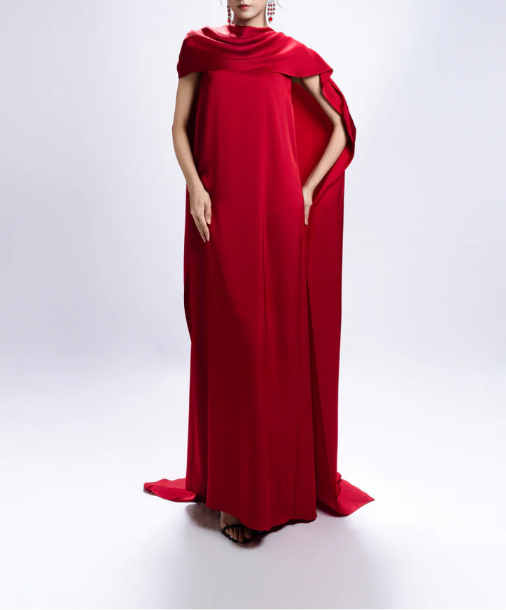draped cape-collar maxi gown – CVEILA