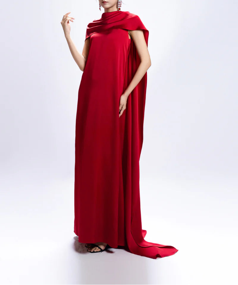 draped cape-collar maxi gown – CVEILA