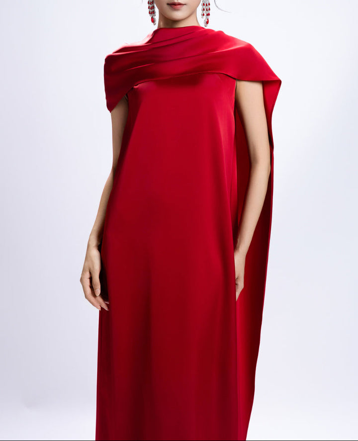 draped cape-collar maxi gown – CVEILA