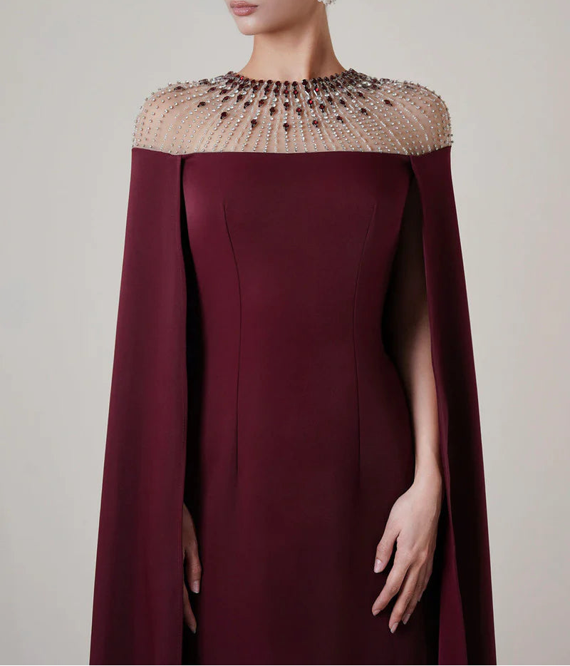 embellished cape gown with crystal neckline – ROYALE