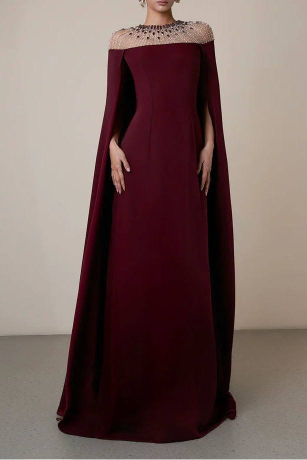 embellished cape gown with crystal neckline – ROYALE