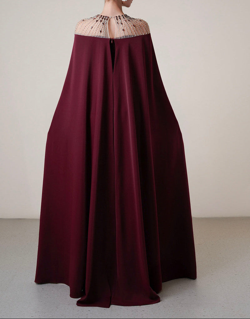 embellished cape gown with crystal neckline – ROYALE