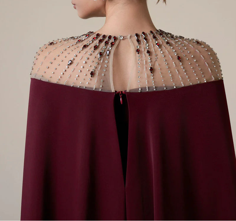 embellished cape gown with crystal neckline – ROYALE