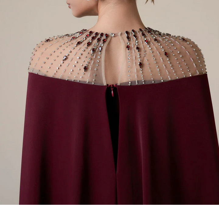 embellished cape gown with crystal neckline – ROYALE