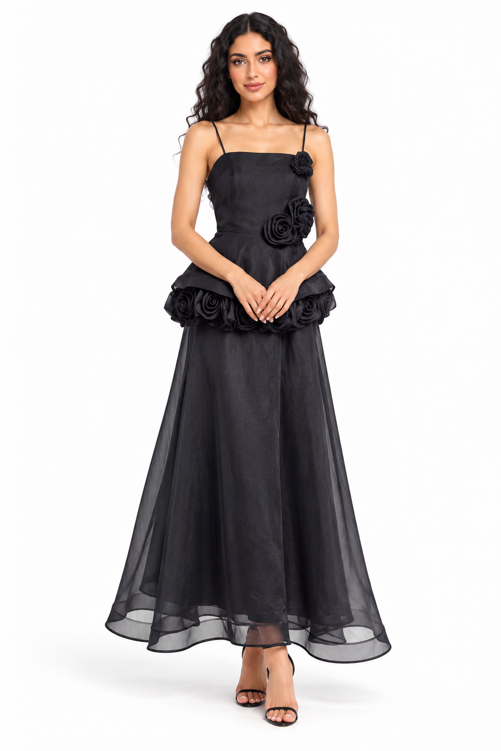 Floral Rosette Peplum Evening Gown - Rosamira