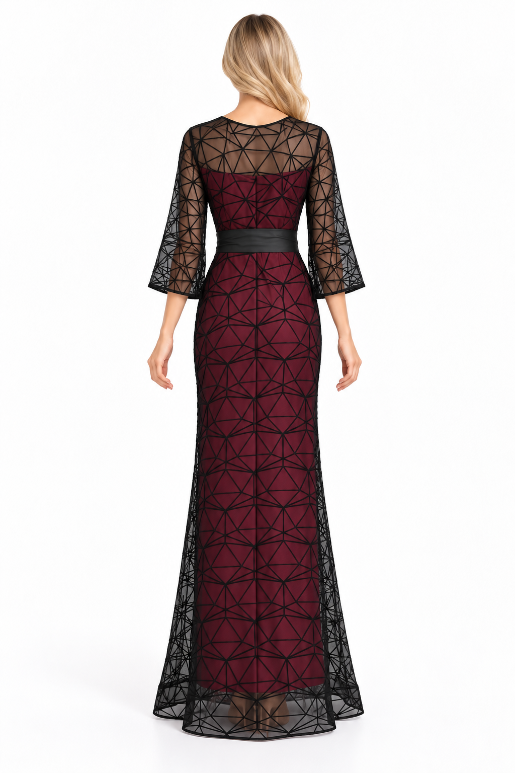 Geometric Lace Belted Maxi Dress – Zafira