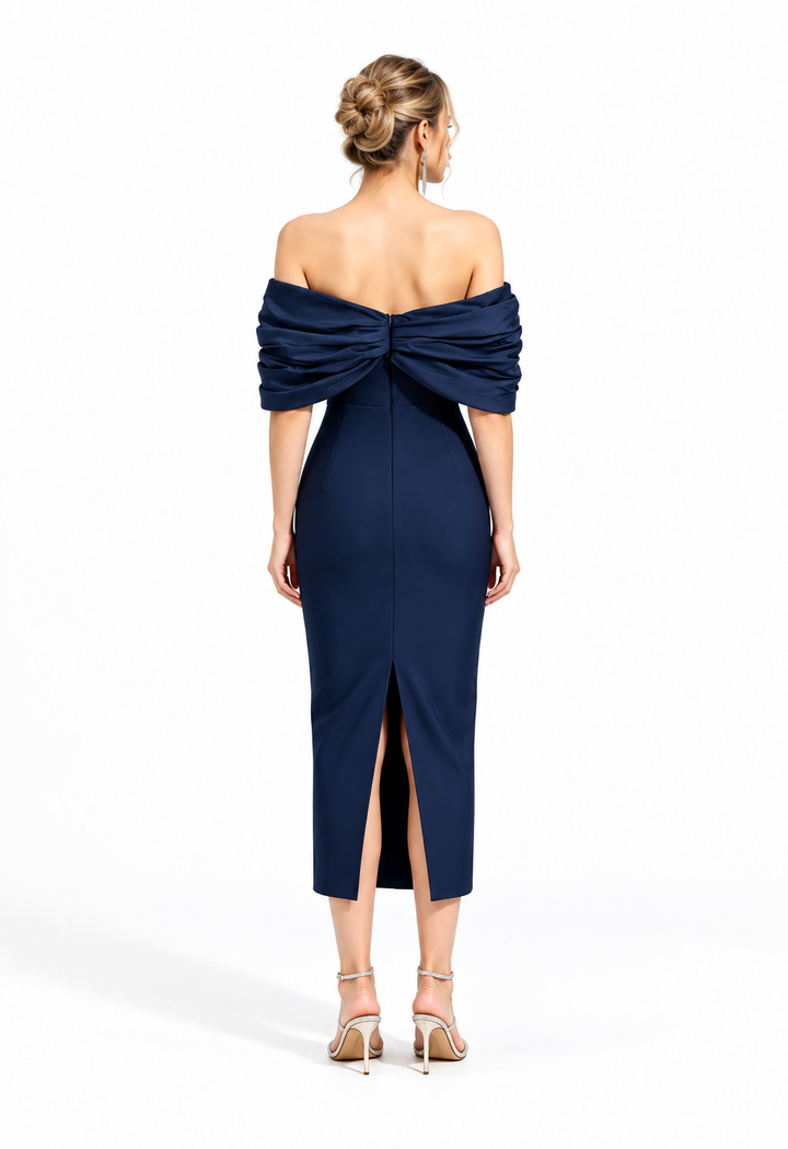 Draped Off-Shoulder Midi Dress – Valentina