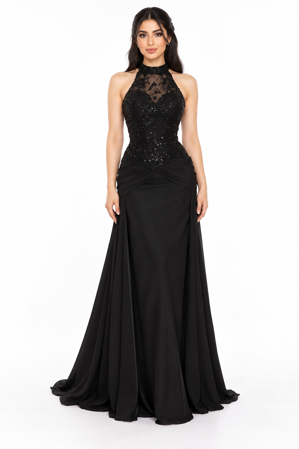Sequin Lace Halter Maxi Dress – Nyra