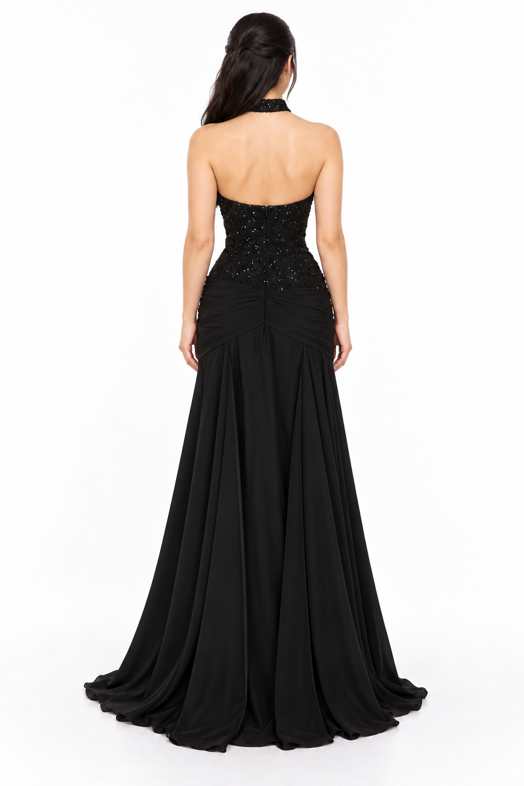Sequin Lace Halter Maxi Dress – Nyra