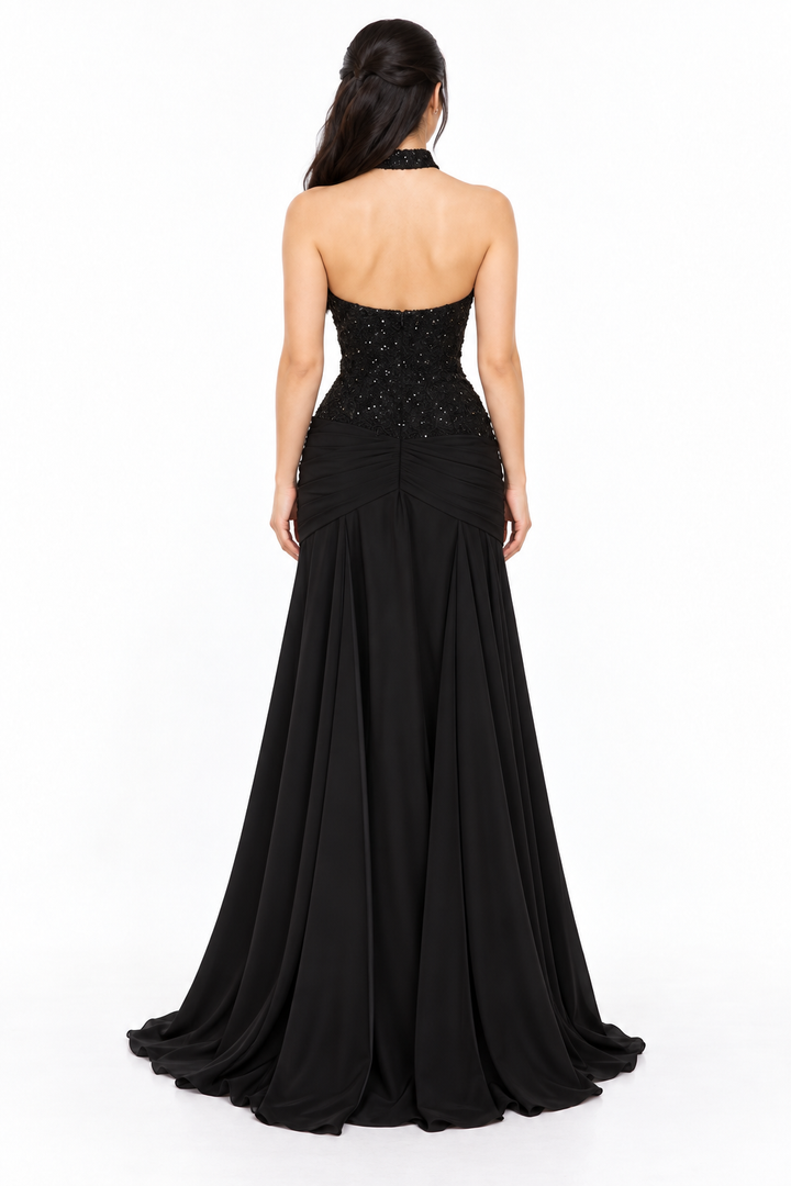 Sequin Lace Halter Maxi Dress – Nyra