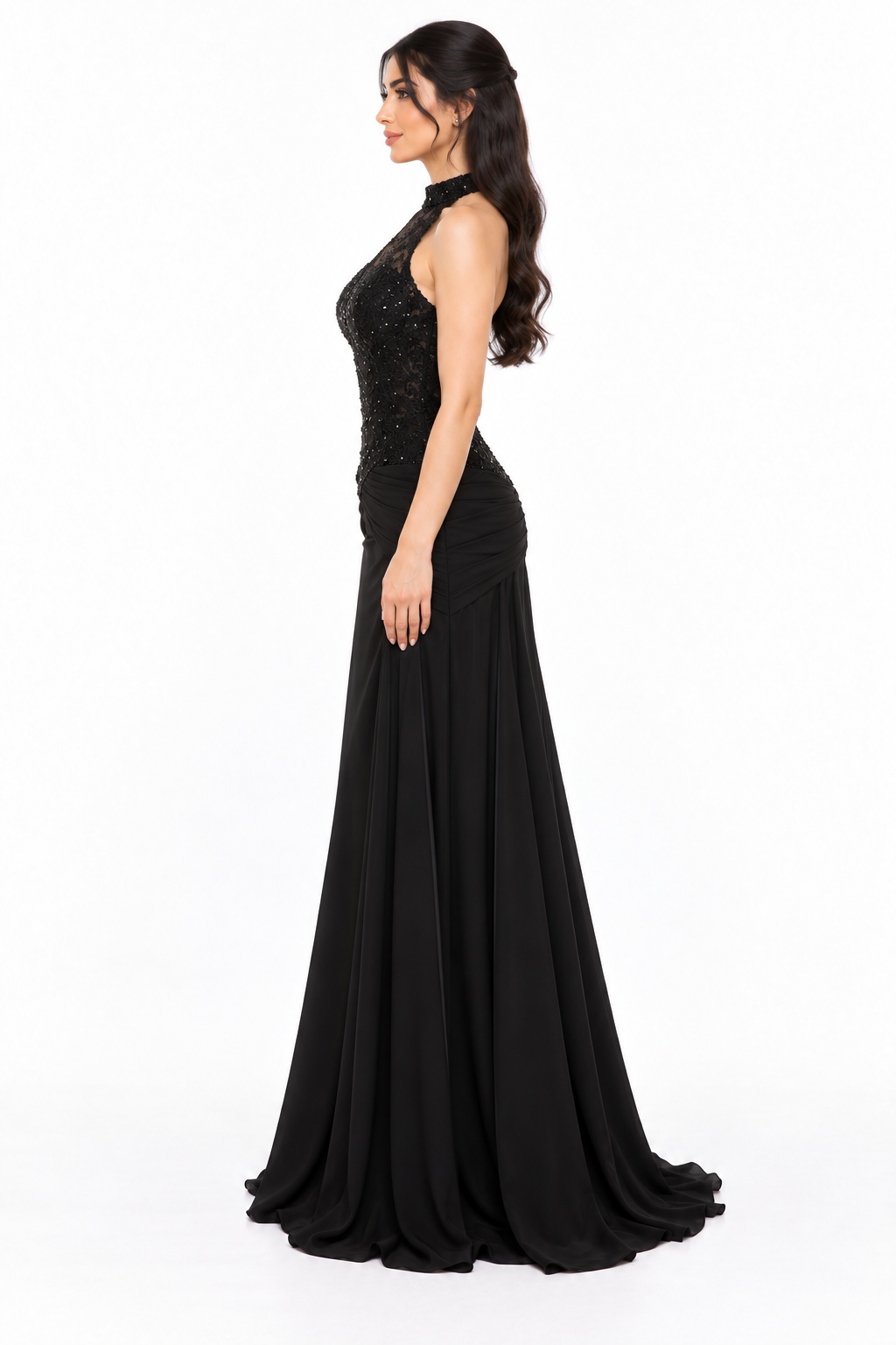 Sequin Lace Halter Maxi Dress – Nyra
