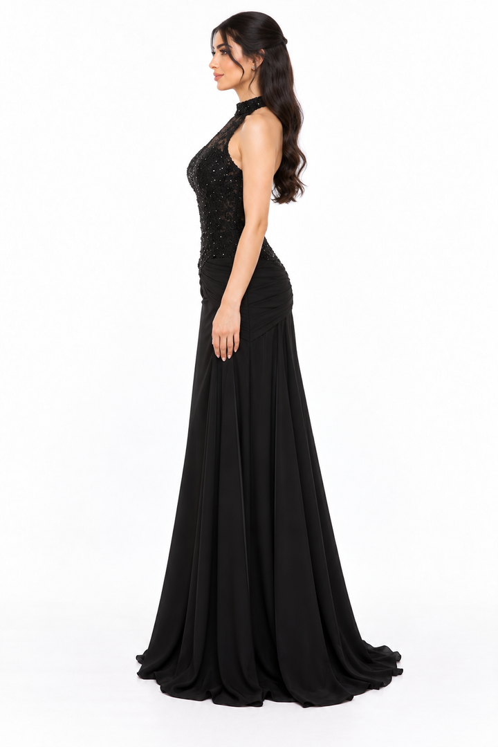 Sequin Lace Halter Maxi Dress – Nyra
