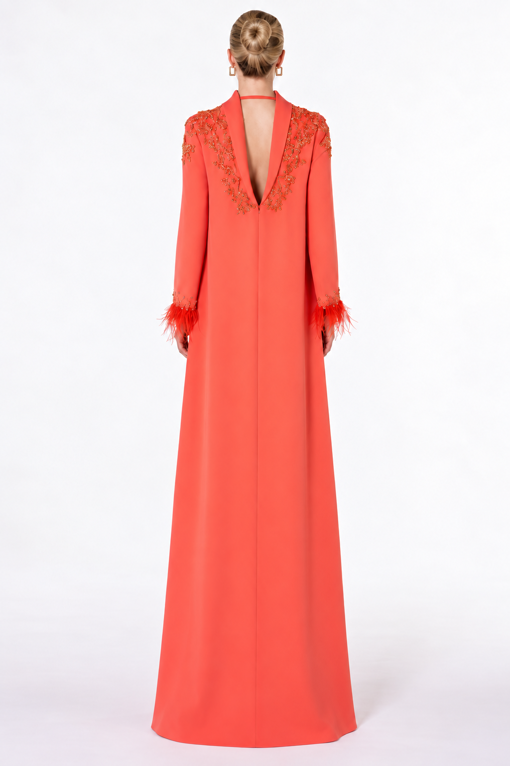 Feather Cuff Embellished Long Sleeve Maxi Dress – Coralia
