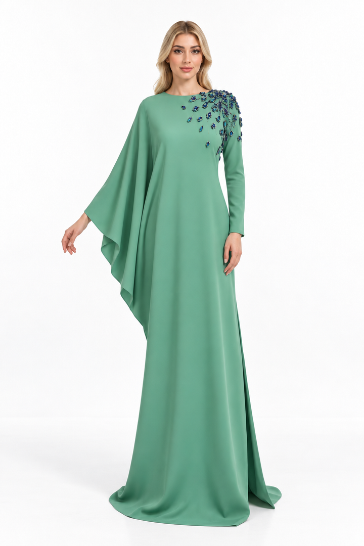 Embellished Draped One Shoulder Maxi Dress – Zephyra