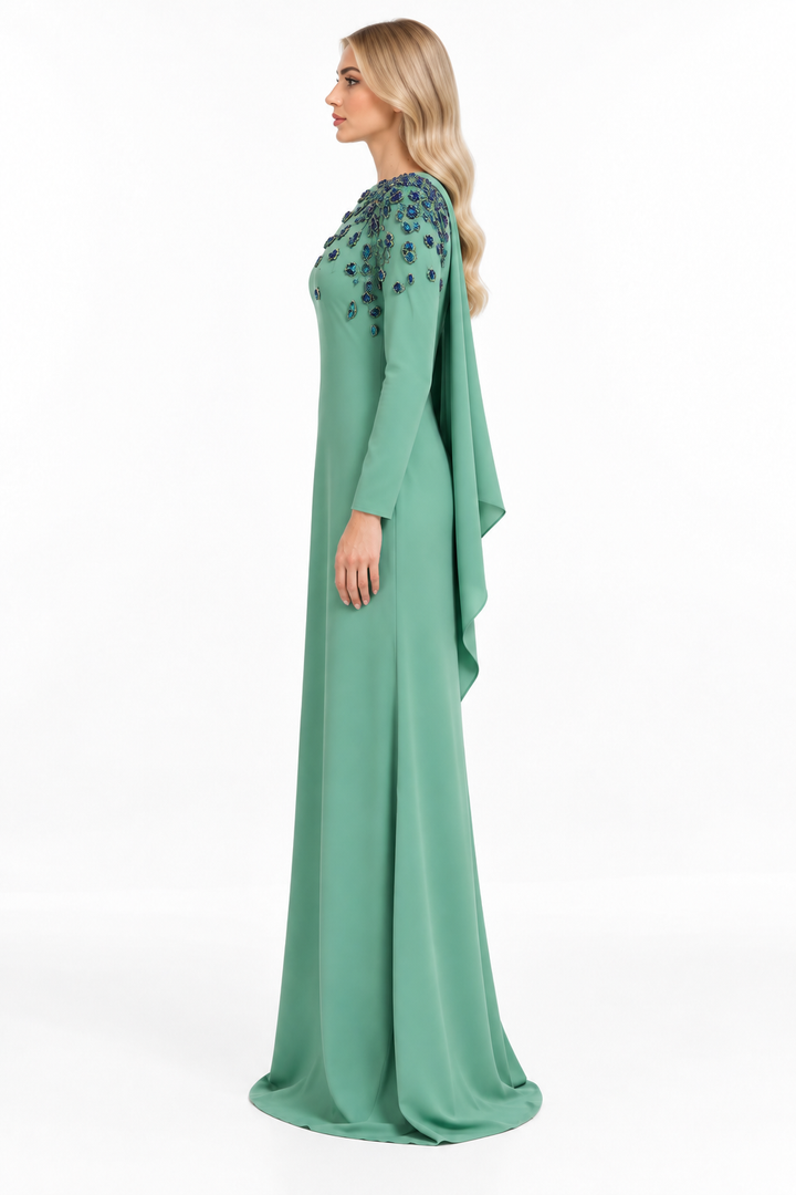Embellished Draped One Shoulder Maxi Dress – Zephyra