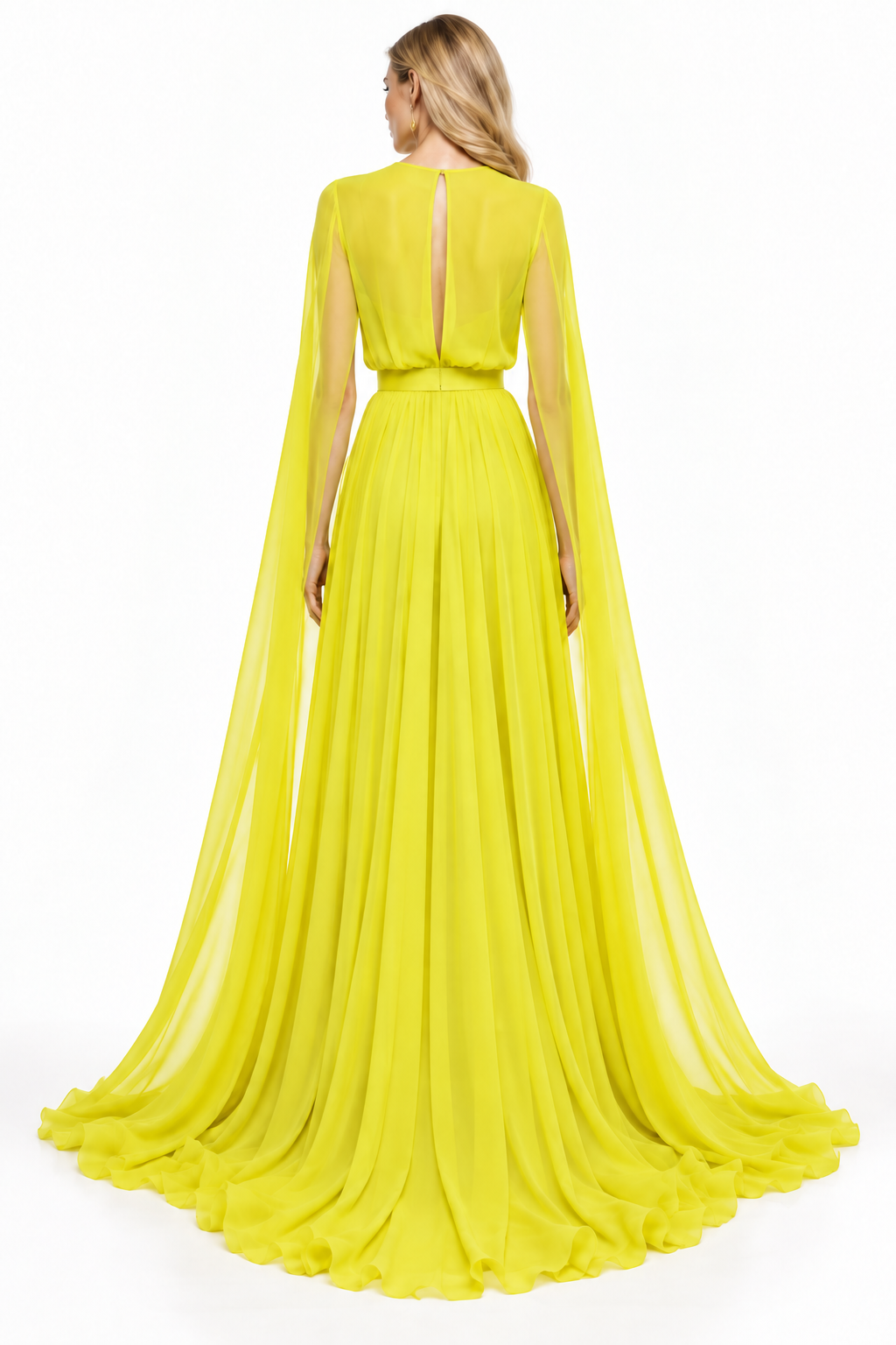 Belted Cape Sleeve Chiffon Maxi Dress – Aurelia