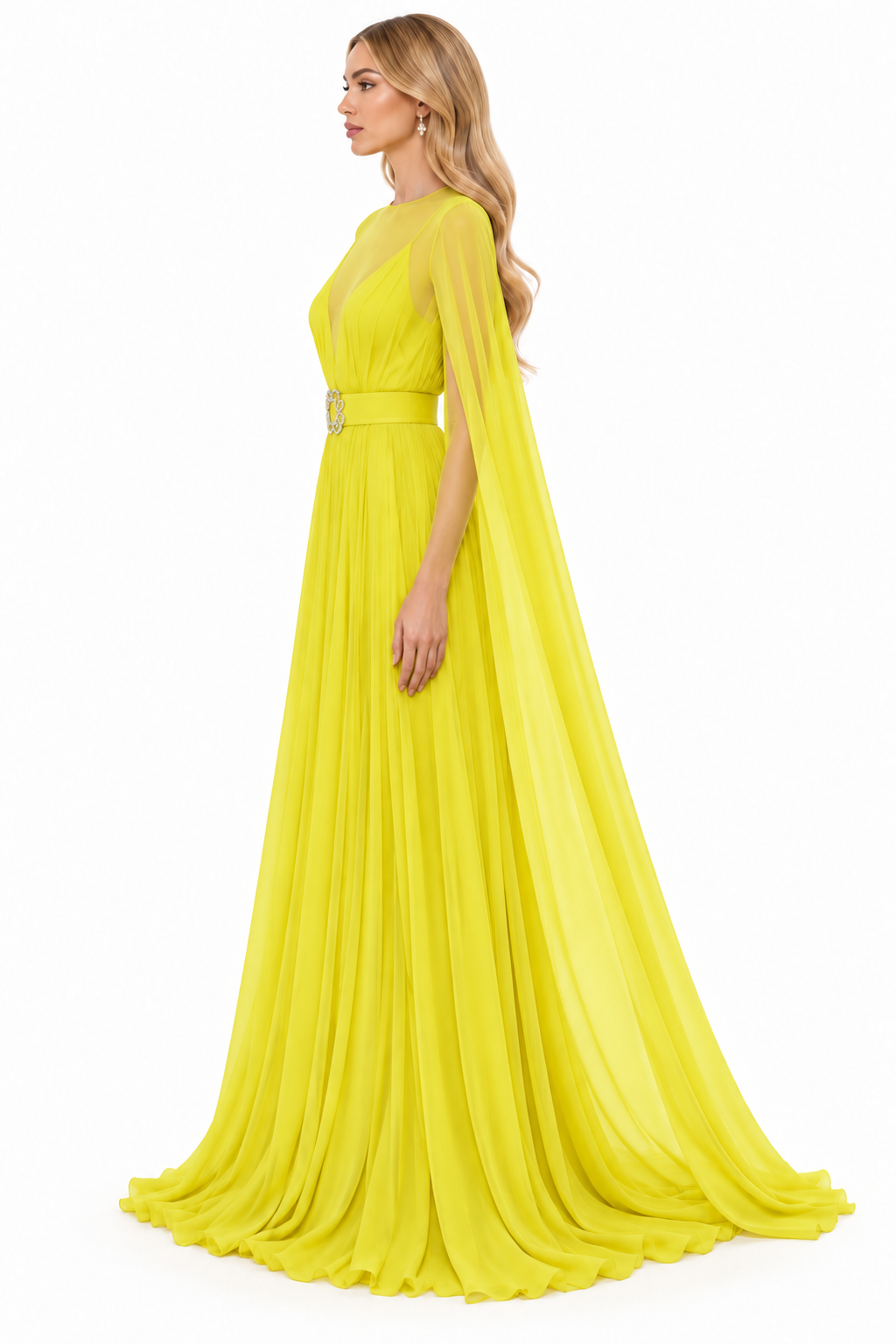 Belted Cape Sleeve Chiffon Maxi Dress – Aurelia