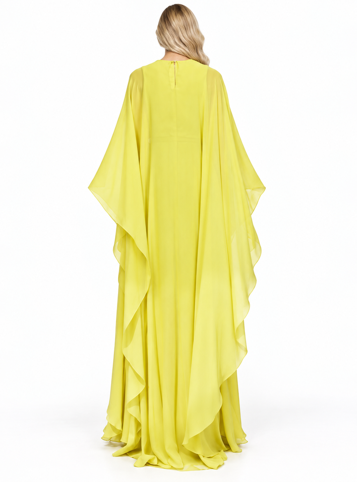 Belted Plunge Neck Cape Maxi Dress – Solara