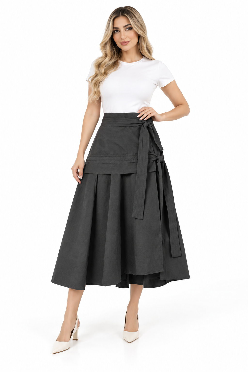 Wrap Tie Waist Tiered Midi Skirt – Amelie