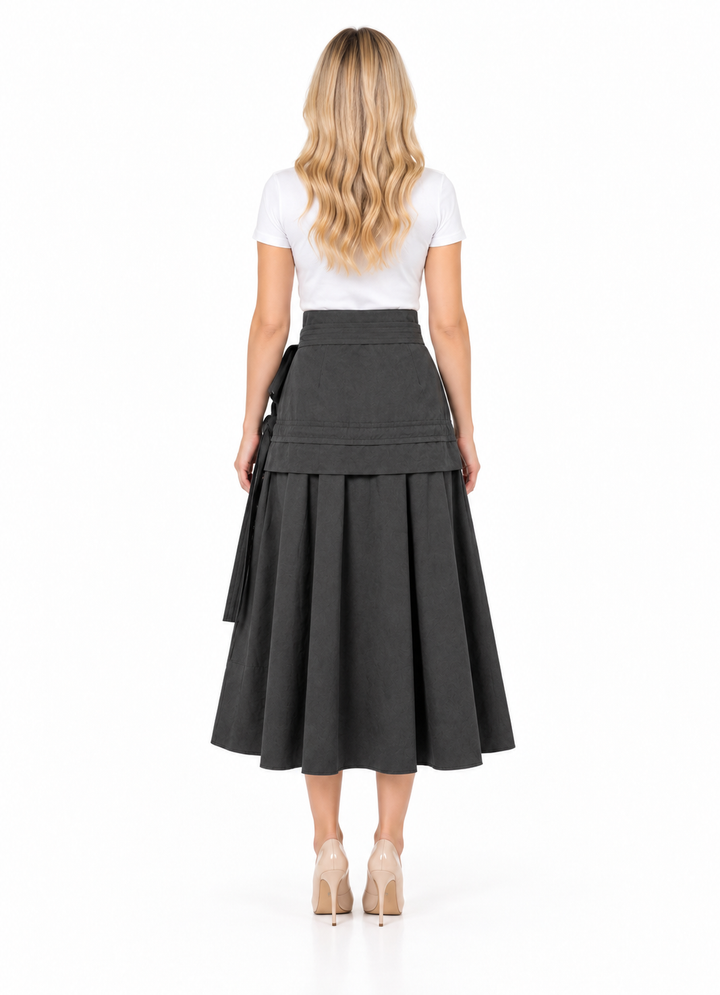 Wrap Tie Waist Tiered Midi Skirt – Amelie