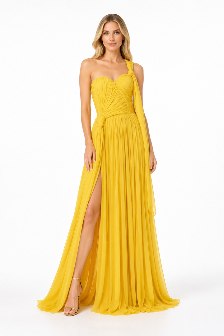 One Shoulder Pleated Draped Maxi Dress – Sorelia